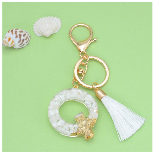 1Pc Gold Tassel Alphabet Keychain English Letter Keyring Glitter Gradient Resin Gold Leaf Crafts Car Mirror Handbag Charms Q