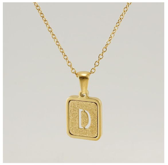 Fashionable 18K Stainless Steel Hollowed Out 26 Capital Letters Necklace for Womens Titanium Steel Letter Pendant Collarbone Chain D