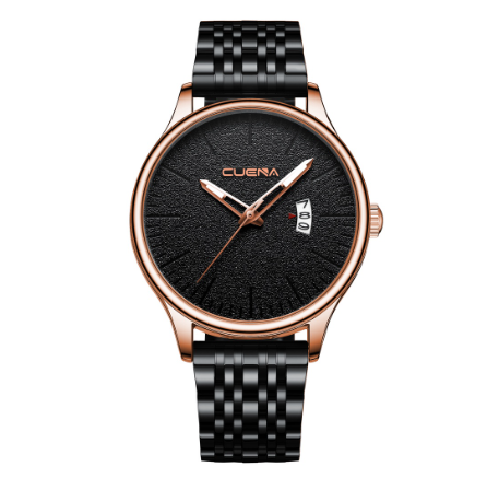 CUENA Men's Watch Fashion Top Luxury Original Stainless Steel Quartz Waterproof 6026 BLACK ROSEGOLD
