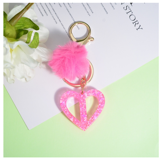 Pink Heart A-Z 26 Initials Keychain With Furball Fashion Letter Resin Keyring For Women Bag Ornaments Car Key Accessories Gifts I