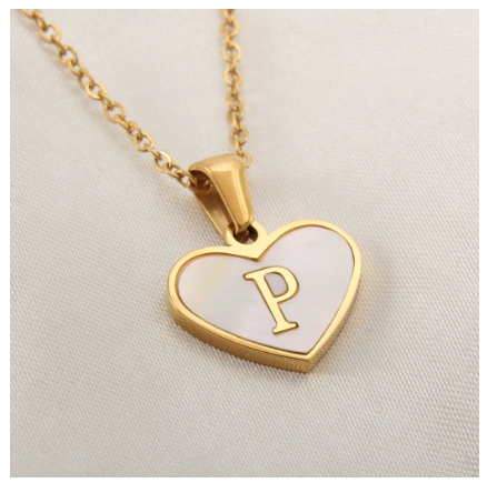Stainless Steel 26 Letter Pendant Necklace Love Shell Card Necklace Necklace Fashion Gift for Men and Women P