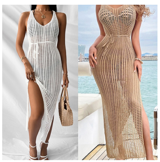 Super Women's Knitted Beach Cover Up Gradient Sleep Shirt Hollow Crochet Swimsuit Sexy