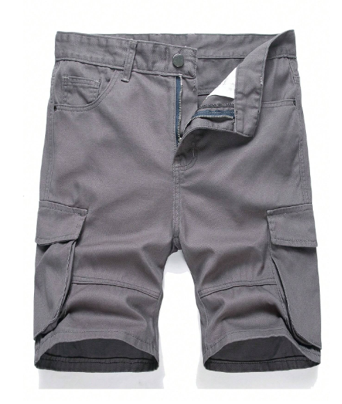 Men Solid Color Casual Denim Cargo Shorts For Spring And Summer