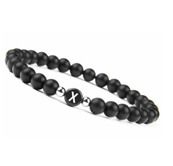 6mm Black Frosted Stone Beaded Bracelet Unisex 26 Initials Letters Name Bracelet With Elastic Rope For Couple Friendship Gifts X