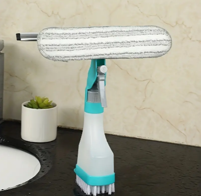 1pc, 4-in-1 Glass Cleaner Brush, Multipurpose Window Cleaner For Scraping, Wiping, Scrubbing And Spraying, Creative Household Cleaning Tool For Kitchen, Bathroom, Mirror, Window, Glass, Tile, Cleaning