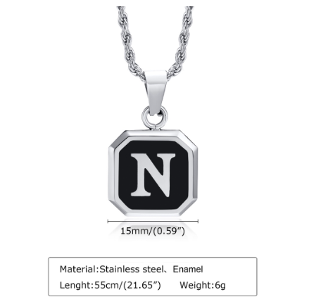 Meaeguet A-Z Letter Necklace for Men,Stainless Steel Square Letter Pendant Chain Necklace Jewelry Gifts N