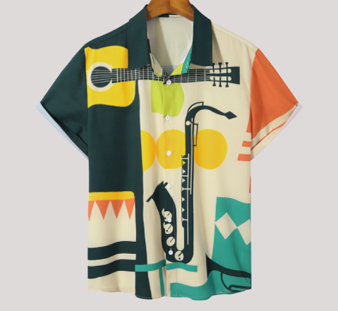 Men Leisure Floral Printed Short Sleeve Buttons Down Baggy Shirts