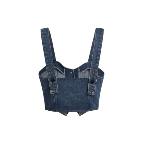Lovito Casual Plain Irregular Hem Button Design Camisole Women Denim Vest Top L37AD070 (Navy Blue)