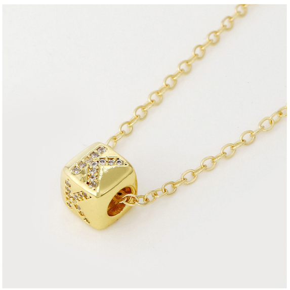 18K Gold Plated Titanium Steel English Letter Pendant Necklace Collar Chain Women's Fashion Copper Inlaid Zircon Dice Necklace Neckchain K
