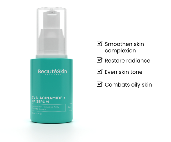 Beauteskin Naturals 5% Niacinamide Serum and Hyaluronic Acid 30ML