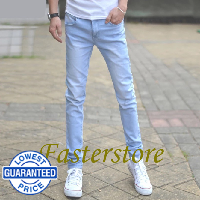 MEN's New Denim fade blue jeans high Quality semi pants
