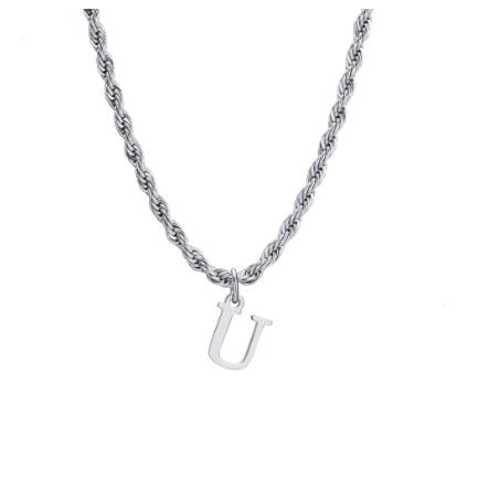 Meaeguet Fashion Letter Necklace A-Z Pendant Necklace for Women Men Stainless Steel Silver Choker Initial Necklace Accessories U