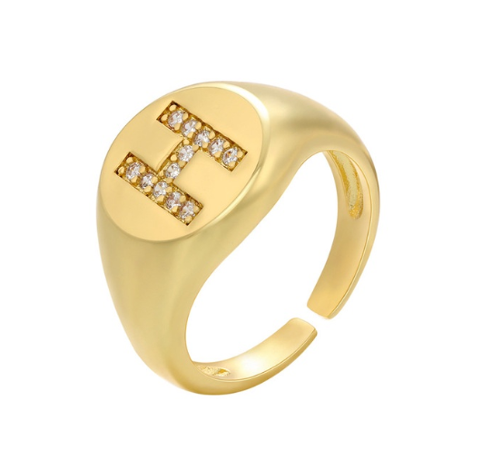 Maxzone A-Z Letter Hip Hop Gold Color Metal Finger Rings Adjustable Opening Ring Initials Name Alphabet Female Party Fashion Jewelry H