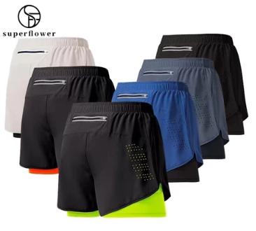 Superflower Men's and Women's Quick Dry Sports Shorts with Pockets Breathable 2 layers 2 in 1 Training Cycling Shorts