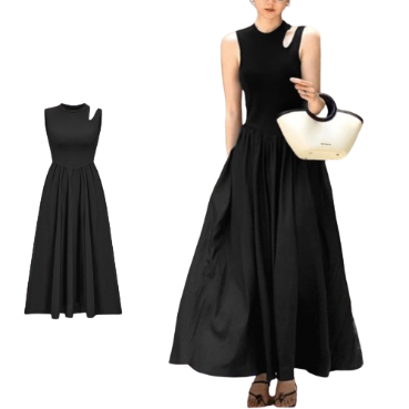 Lovito Women Casual Plain Cut Out Dress L65ED149 (Black)