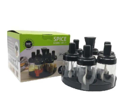 JS 6 IN 1 SPICE AND SEASONING CONDIMENTS BOTTLES CONTAINER WITH ROTATING RACK