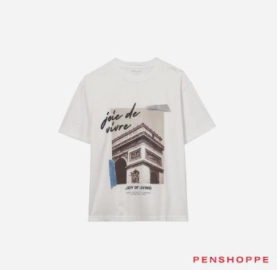 Penshoppe Joy Of Living Modern Fit Photographic Graphic T-Shirt For Men (Off White)