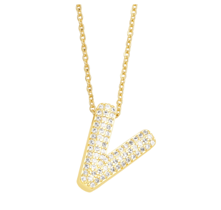 Fashion Clear Crystal A-Z Initial Necklace for Women Copper Gold Plated 26 Letters Pendant Name Jewelry Gifts V