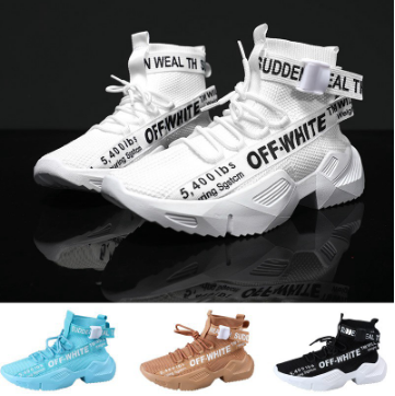 Men's Fltknit Ankle Boots Sport Shoes Breathable Shoes Fashion Height Increasing Shoes off white
