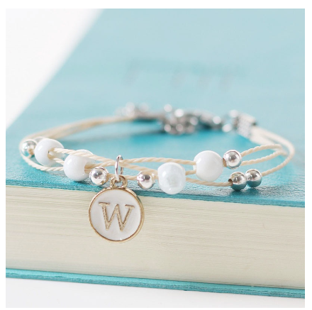 Fashion Ceramics Beads Letters A-Z Bracelet Elastic Chain Bangle Women Men Couple Jewelry Gifts W