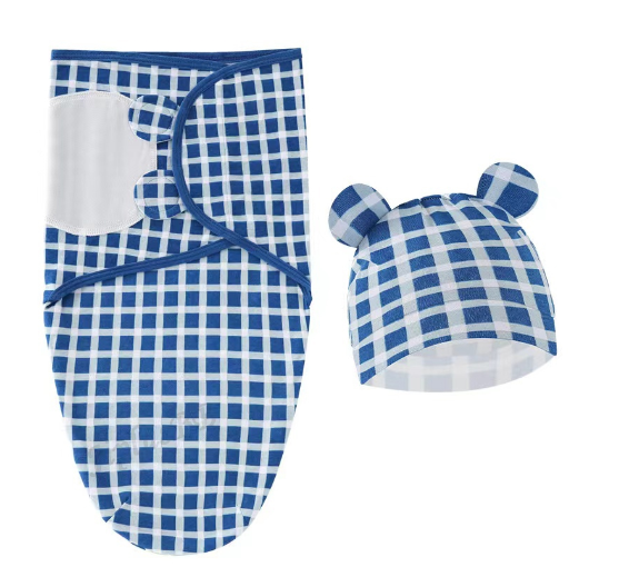 Newborn Baby Muslin Swaddle Blanket Hat Set Swaddle Bedding Wrap Blanket Baby Swaddling S2
