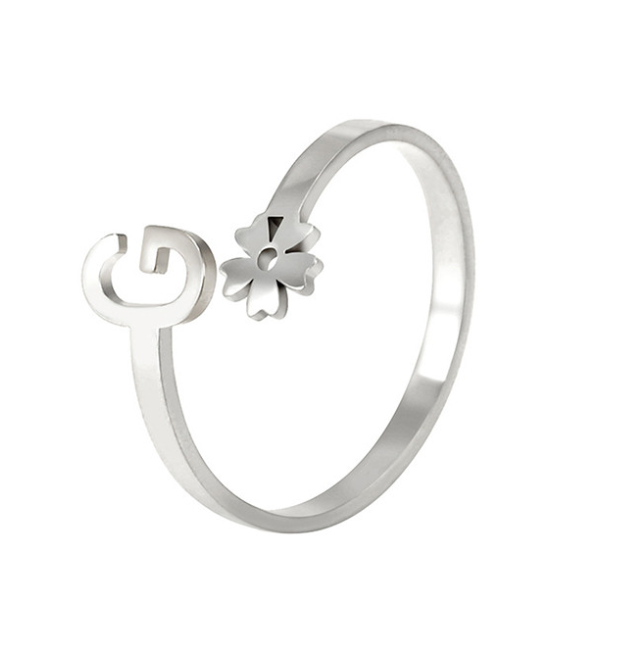 Stainless Steel A-Z Letter Ring For Women Girl Flower 26 Initial Name Adjustable Ring Trendy Birthday Jewelry Gift G