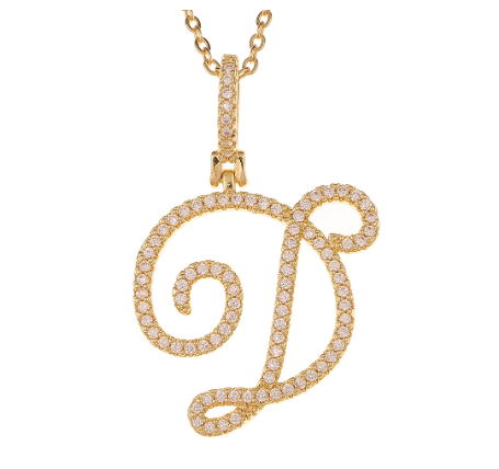 Fashion A-Z Initial Cursive Letters Pendant Necklace For Women Gold Color Shiny Rhinestone Chain Necklace Jewelry Gift D