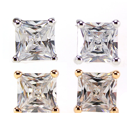 Earring Stud Single Stone Square
