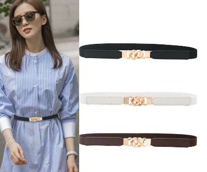 Women Belt Fashion Leather Belt Thin Skinny Metal Gold Chain Buckle Belts For Female Waistband Dress Accessories