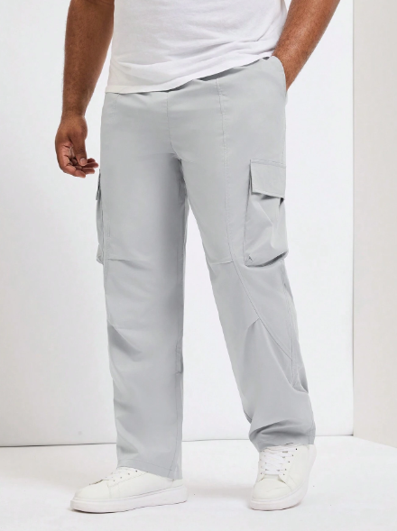 Manfinity CasualMax Men's Plus Size Solid Color Tooling Pocket Straight Casual Casual Pants