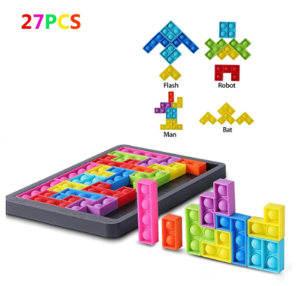 27pcs Tetris Jigsaw Puzzle Pops Its Fidget Toys Anti-stress Popet Push Bubble Sensory Toy puzzle board Educational Toy f