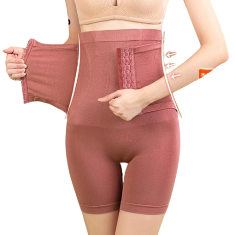 Lovito Casual Plain Button Front Multi Waistband Boyshorts Corsets Shapewear for Women L48L053( Beige)