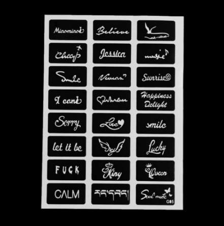 105Pcs Temporary Tattoo Mold Cartoon Design Glitter Henna Kit Body Art Template Tattoos