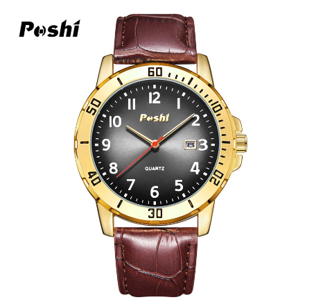 POSHI Watch for Men Classic Simple Leather Strap Quartz Wrist Watch Men Waterproof Original Fashion Calendar Display Relo With Box 03