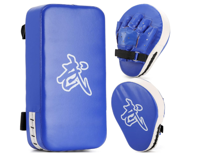 WUWEOT 2-in-1 Punching Mitts Kick Pack Set, Boxing Mitts Focus Pads and Taewondo Kick Pad, Thai Pads Karate Kick Pads, Martial Arts MMA Punching Mitts Kicking Boxing Shield Training for Men Women Gym