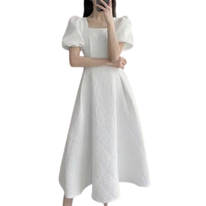 Lovito Women Casual Plain Pleated Dress LNE35287 (White)