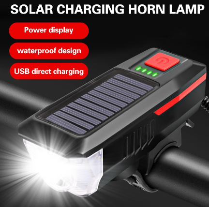 Solar Bicycle Light USB Dual Charging Horn Light 2000mAh Bicycle Waterproof Adjustable Front Lights