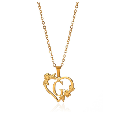 New Personalized Creative Gold Plated Stainless Steel Love Flower Hollow Heart A-Z Letter Necklace Initial Name Pendant Women's G