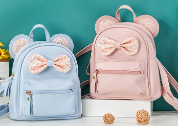 Girls Backpacks Bow Tie Cute Cartoon PU Leather Student Baby Kids School Bags Travel