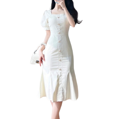 Lovito Women Button Front Dress LNE17097 (White)
