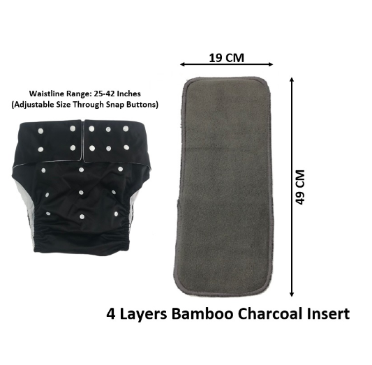 Philippine Made Washable Reusable Adult Cloth Diaper With 1 Piece 4 Layers Bamboo Charcoal Insert AD12