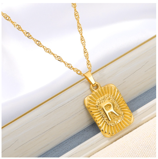 Maxzone Initial A-Z Letter Necklaces Unisex Charm Luster Gold Medal Capital Letter Necklace Pendant For Women Men Jewelry Gift R