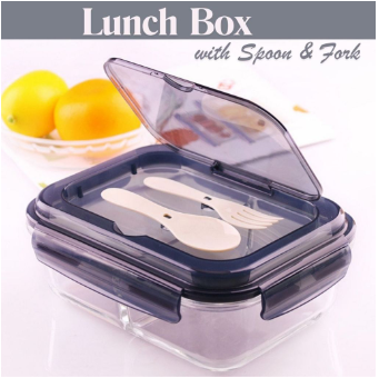 Locaupin Glass Lunch Box with Spoon and Fork Microwavable Oven Safe Divider Food Storage Container