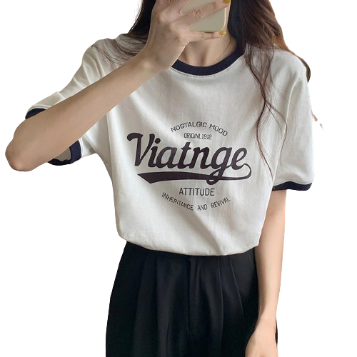 Lovito Women Casual Letter Pattern Contrast Binding T-Shirt LNE48106