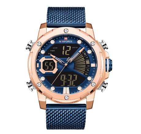 Naviforce NF9172 Men Luxury Brand Gold Business Stainless Steel Quartz Waterproof Sport Watches BLUE