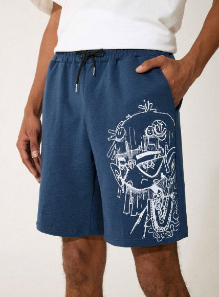 GAWX Men's Casual Cartoon Printed Drawstring Waist Shorts For Summer
