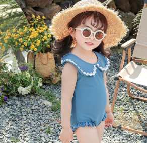 Children Children's Clothing Swimsuit Girls One-Piece Western Style White Princess Swimwear Seaside Cute Hot Spring Vacation