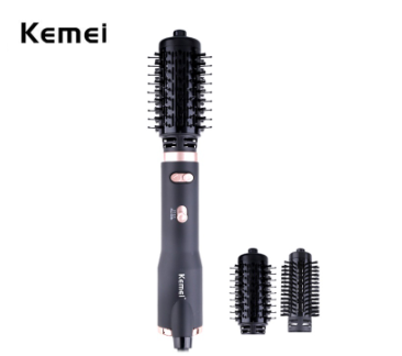 kemei 2 in 1 Hair Dryer Hot Air Brush Styler Volumizer Straightener Curler Comb Roller Electric Ion Blow Dryer Brush One-step