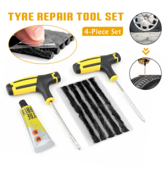Auto Car Tubeless Tyre Puncture Plug Repair Tools for Car and Motorcycle Tire Patch Exterior Puncture Tool Kit with Rubber Solution Glue