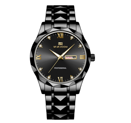 Luxury Man Wristwatch VA VA VOOM 2023 New Top Brand Waterproof Luminous Date Week Stainless Steel Business Quartz Men's Watch BLACK GOLD